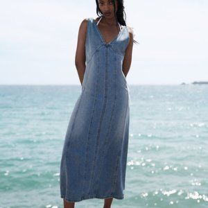 NWT ZARA TRF DENIM MIDI DRESS  BLUE - REF. 5252/080 S